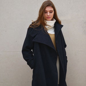 Winter Wool Hooded Coat, Dark Gray Coat, Long Winter Coat