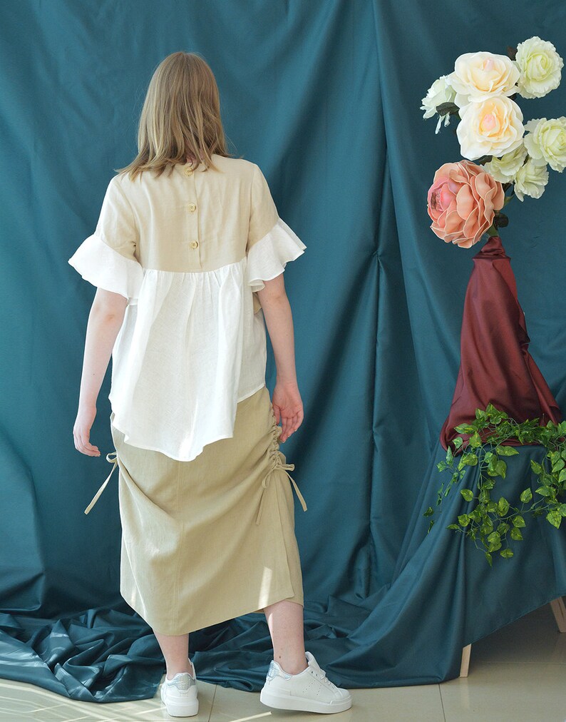 Linen Ruffle Blouse Oversize Summer Top Etsy UK