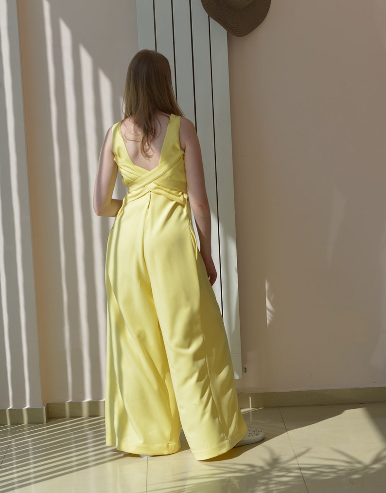 Yellow Palazzo Jumpsuit Summer Sleeveless Jumpsuit Wide Leg Etsy