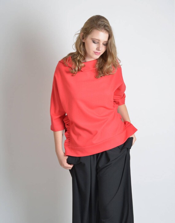 red ruffle blouse plus size