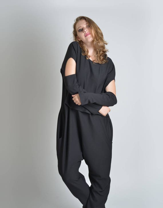 Long Sleeve Jumpsuit Black Harem Oversize Jumpsuit - Etsy
