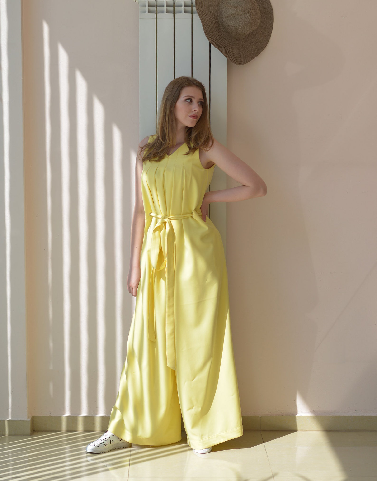 Yellow Palazzo Jumpsuit Summer Sleeveless Jumpsuit Wide Leg Etsy