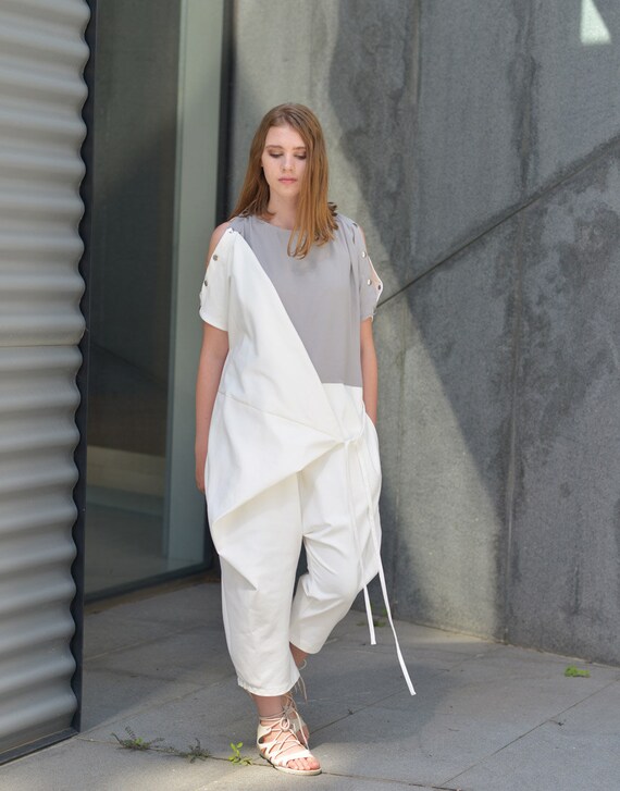 cotton seersucker harem jumpsuit