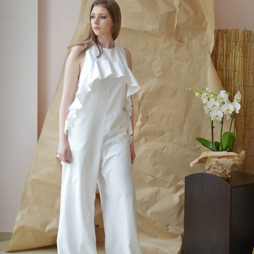 White Romper, Sleeveless Jumpsuit, A shops line Jumpsuit