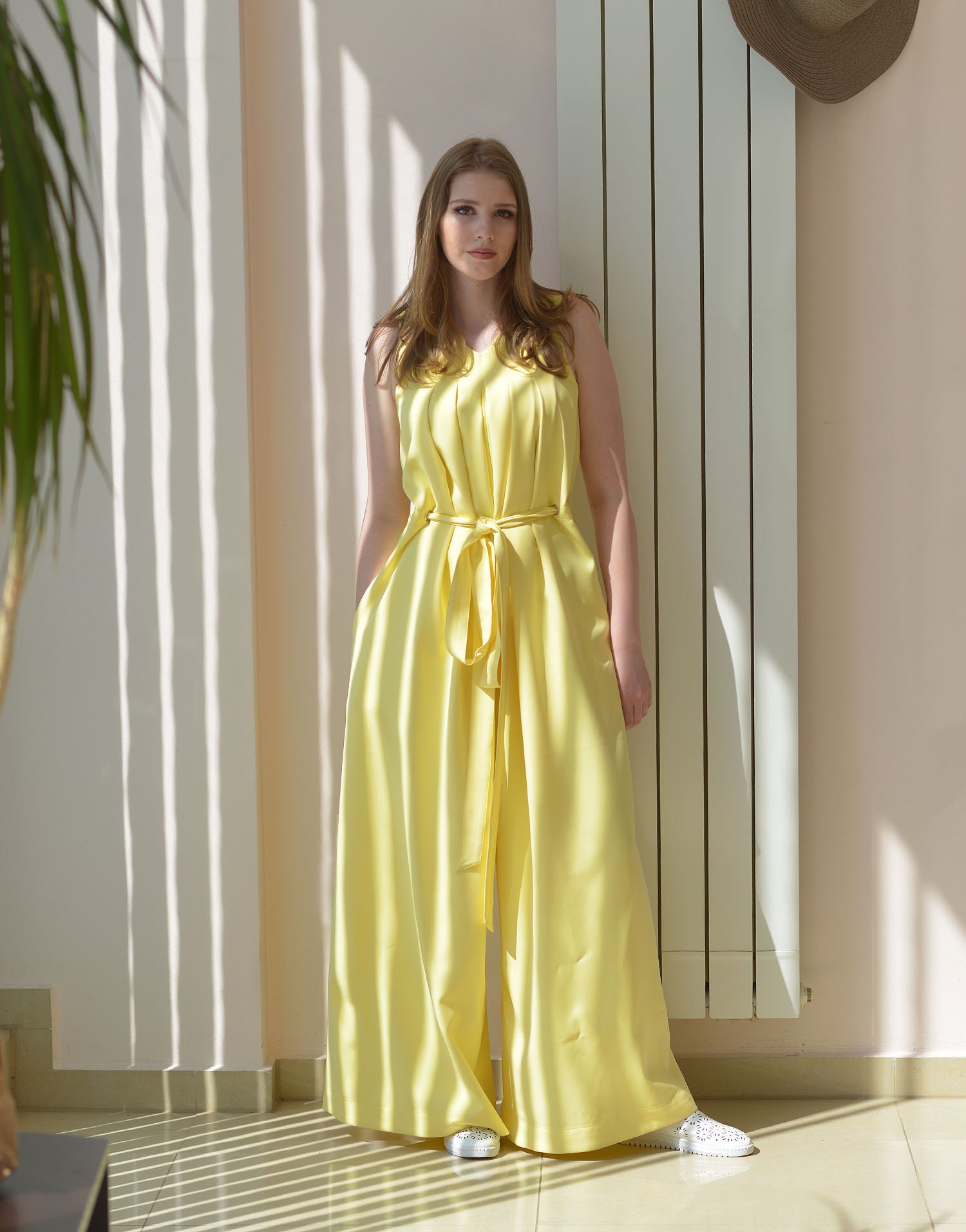 Yellow Palazzo Jumpsuit Summer Sleeveless Jumpsuit Wide Leg Etsy