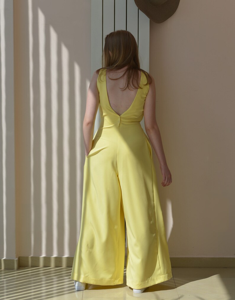 Yellow Palazzo Jumpsuit Summer Sleeveless Jumpsuit Wide Leg Etsy