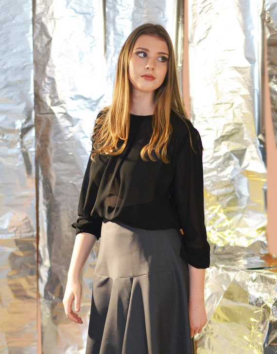 womens sheer black blouse
