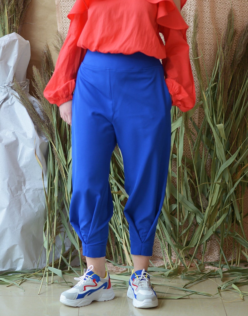 Blue Pants Elastic Waist Pants Hippie Pants Etsy