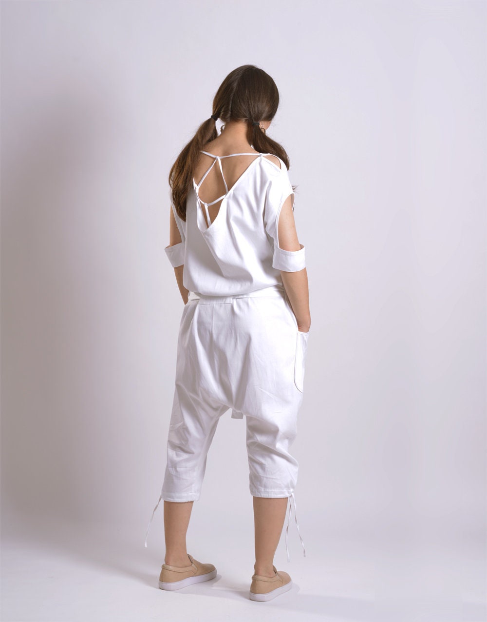 White Jumpsuit Women Jumpsuit Harem Jumpsuit Baggy Jumpsuit Etsy