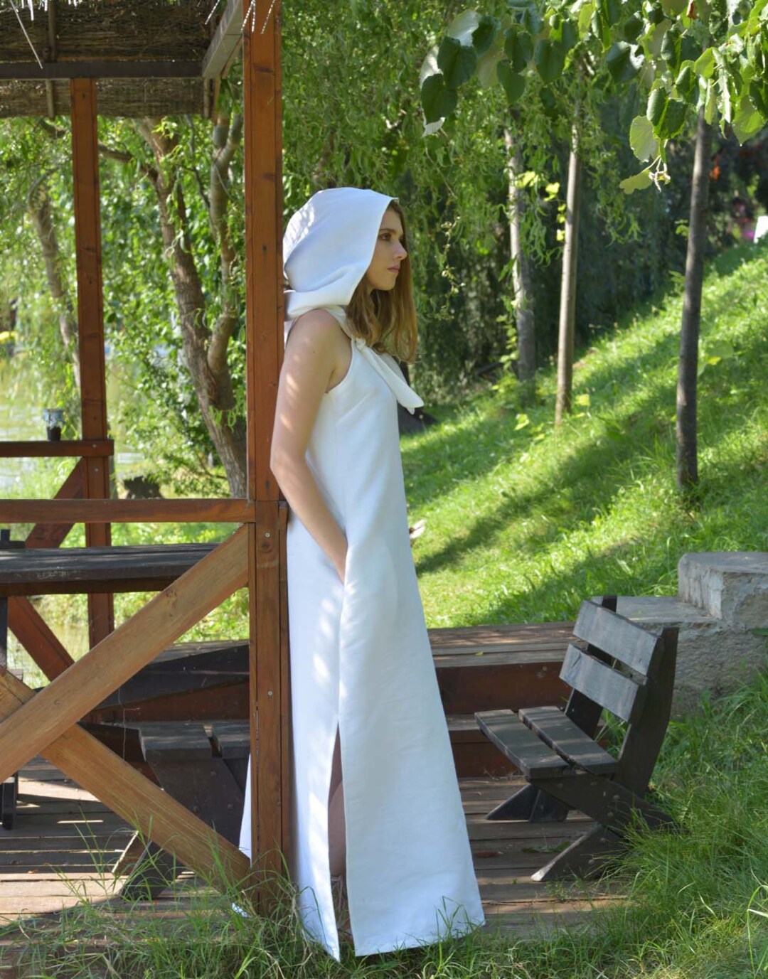 Hooded Dress Long Linen Dress White Maxi Dress - Etsy