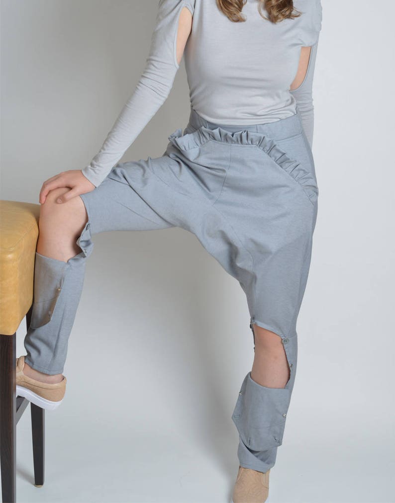 Grey Harem Pants Drop Crotch Pants Baggy Pants Etsy
