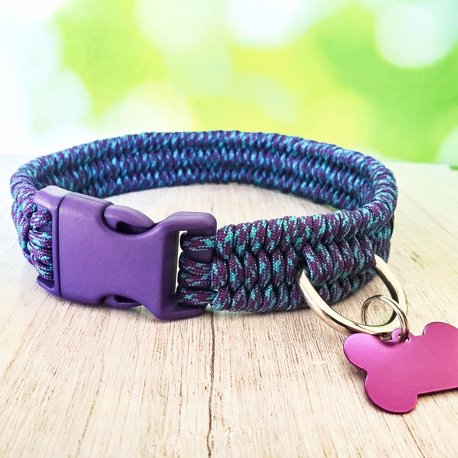 Braided Paracord Dog Collar with Custom Engraved Tag Purple Etsy