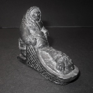 Inuit Eskimo Soapstone Carving of the Seal Hunt Sled, stunning example!