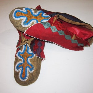19th C. Kickapoo Ribbon Work Beaded Moccasins on Brain Tanned Leather ...