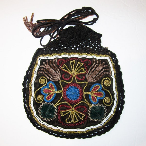 Original Micmac Mi'kmaw Mi'kmaq Beaded Purse Bag ca. 1860 - most beadwork intact, stunning example!