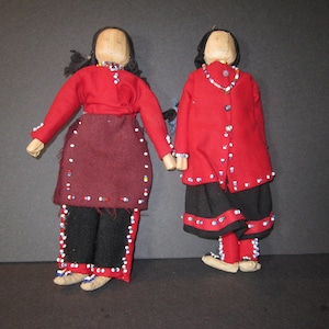 Pair of Iroquois Corn Husk Dolls Approximately 8 Inches- Immaculate Iroquois beadwork Second Half 20th C!