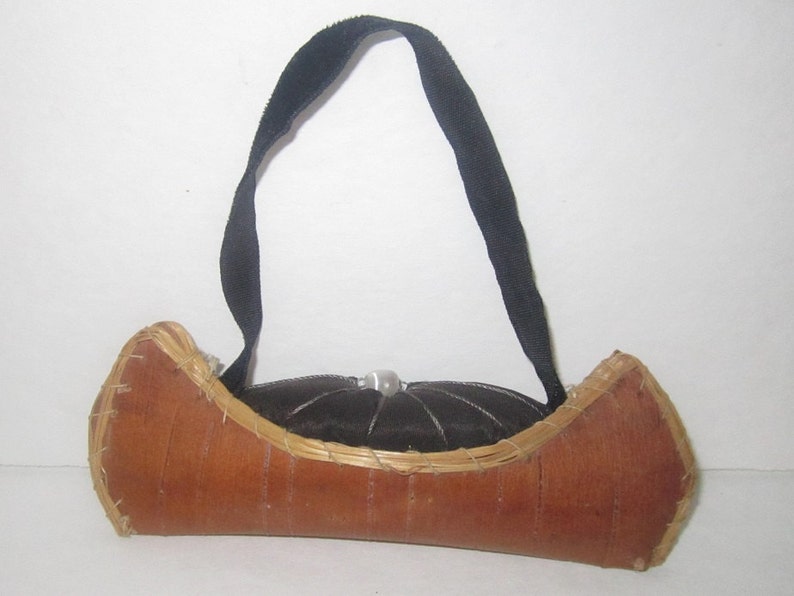 mohawk miniature birch bark canoe pin cushion all original