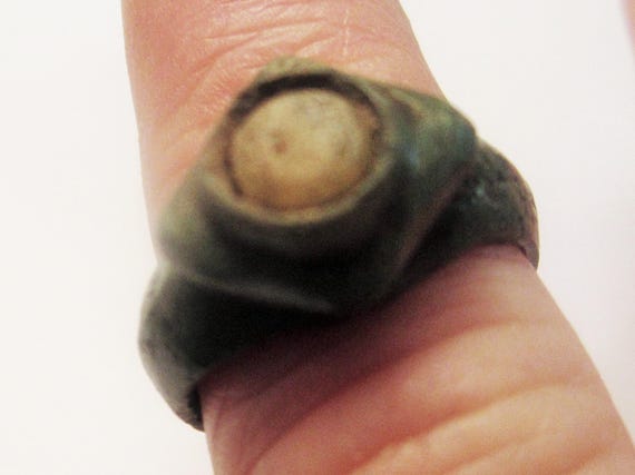 Authentic Robust Bronze Ring with Amber Stone (Gl… - image 2