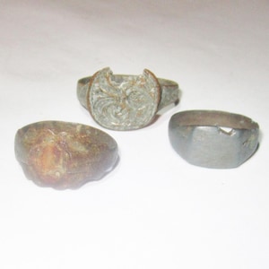 3 Bronze Rings with Loss from Medieval Northern Europe - Sizes 8.5, 8.75, 12
