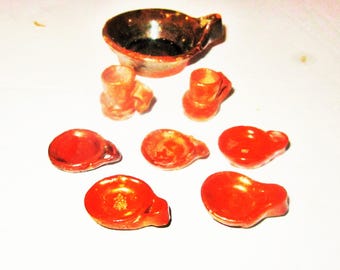 Lot 8 Vintage Mini American Pottery Pieces in Various Form 19th C