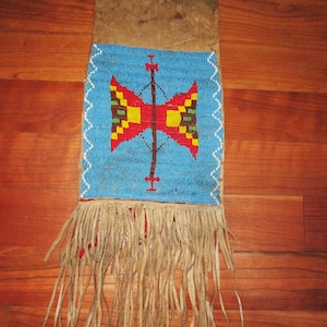20th C Pan Indian Sioux Style Pipe Bag Lazy Stitch Beaded One Side Approximately 36 Inches