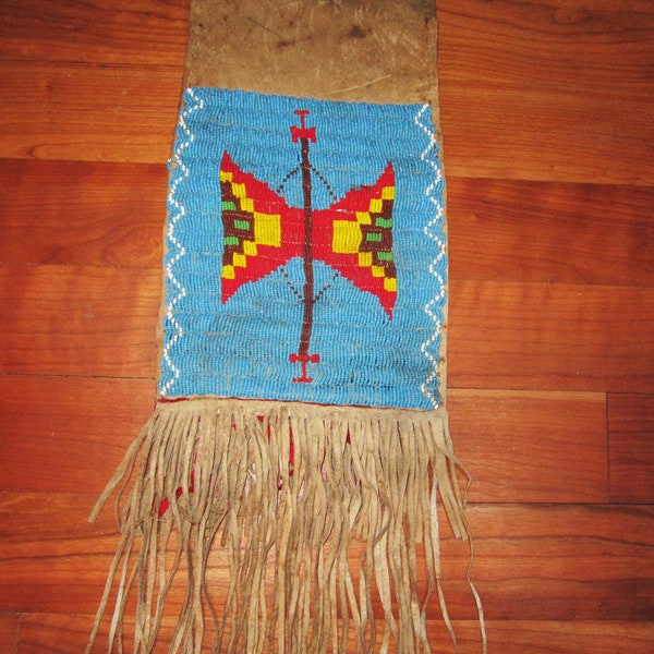 20th C Pan Indian Sioux Style Pipe Bag Lazy Stitch Beaded One Side Approximately 36 Inches
