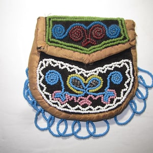 Early Iroquois Seneca Fringed Beaded Purse c. 1840 - most beadwork intact, stunning example!
