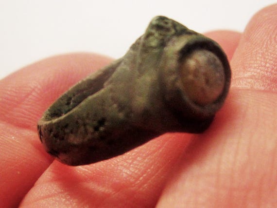 Authentic Robust Bronze Ring with Amber Stone (Gl… - image 4