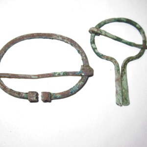 2 Viking Medieval Bronze Penannular and Omega Fibula Brooch - Excellent Unrestored Wearable Condition
