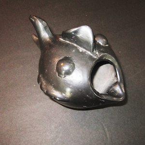 Santa Clara Pueblo Signed Blackware Fish Form Ashtray Never Used 6 Inches