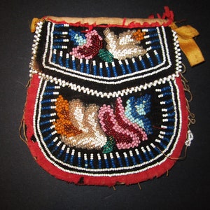 Iroquois Mohawk Beaded Purse Bag Mid/Late 1800s - most beadwork intact, stunning example!