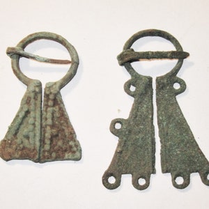Two Viking Medieval Lake Ladoga Bronze Fibula Brooches - Large and Small to Clean and Wear