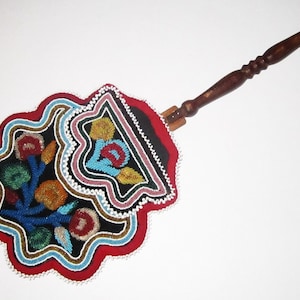 Iroquois Beaded Purse Bag Made Into Fan Mid/Late 1800s - beautiful beadwork intact, stunning example!
