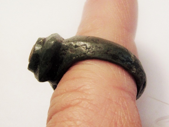 Authentic Robust Bronze Ring with Amber Stone (Gl… - image 3