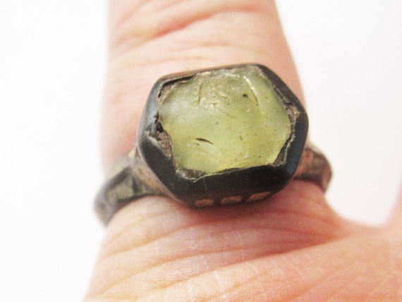 Authentic Bronze Ring with Yellow Stone (Resin) M… - image 1