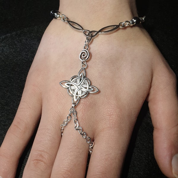 Celtic Witch Knot Hand-chain, Finger Bracelet/ Slave Bracelet. Wiccan Pagan Jewellery