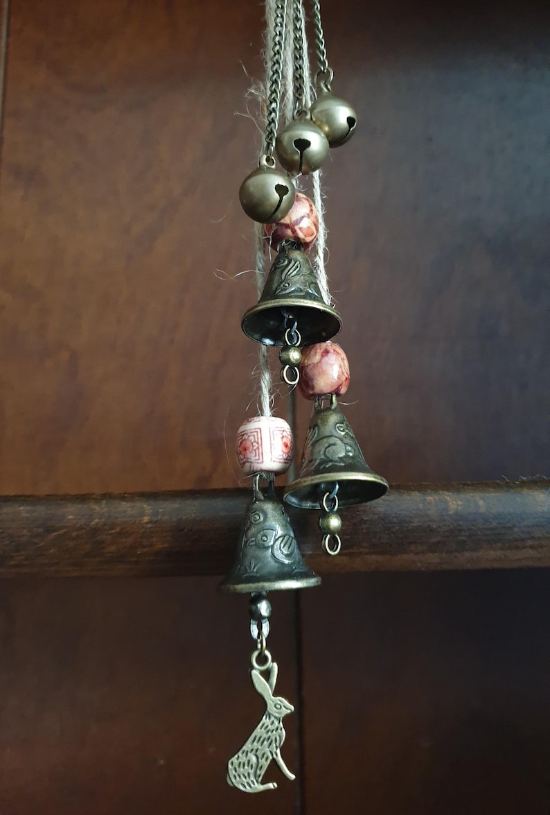 Rustic Green Man and Hare Witch Bells, a Magical Protection and Housewarming Charm © Bild 2