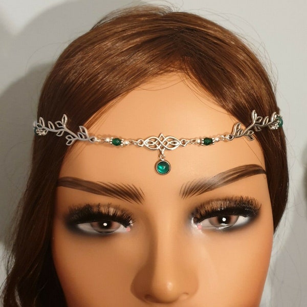 Celtic Elven Headdress Circlet Bridal Headpiece Head-chain Crown Green Onyx and Emeralds Pagan Wicca