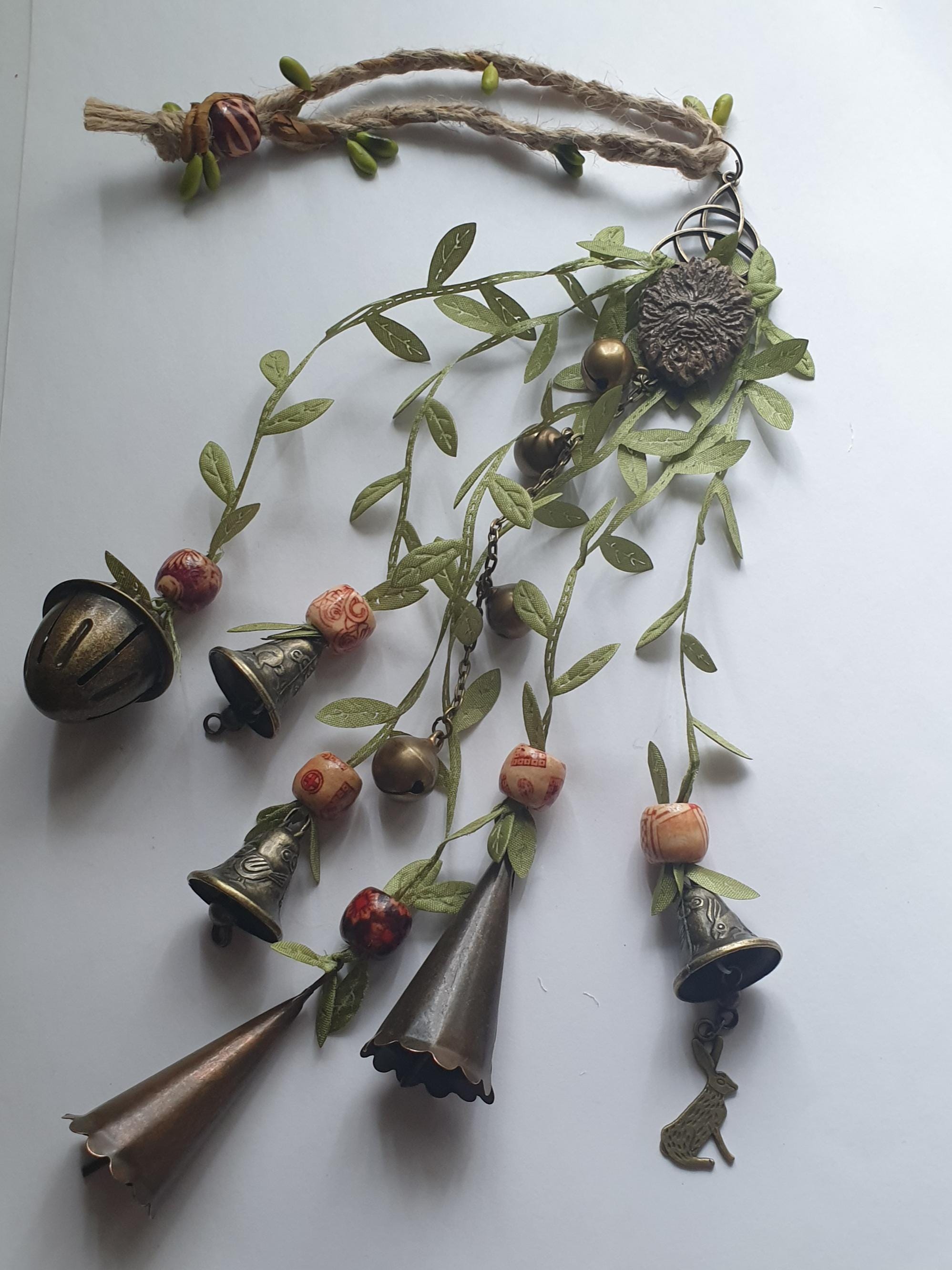 Green Man, Hare and Triquetra Witch Bells, a Magical Protection and Housewarming Charm