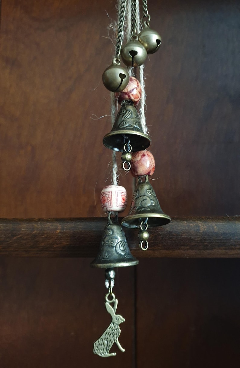 Rustic Green Man and Hare Witch Bells, a Magical Protection and Housewarming Charm © Bild 3