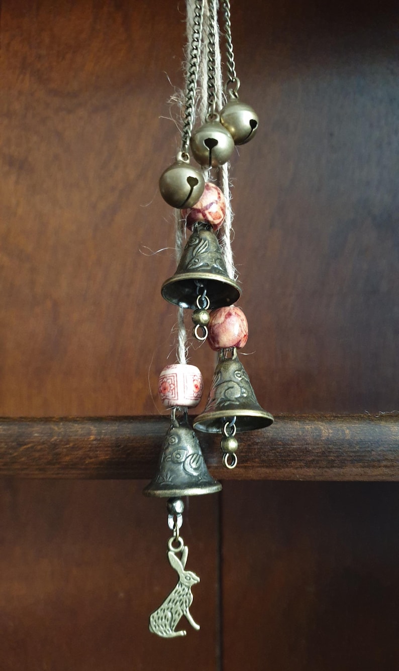 Rustic Green Man and Hare Witch Bells, a Magical Protection and Housewarming Charm © Bild 1
