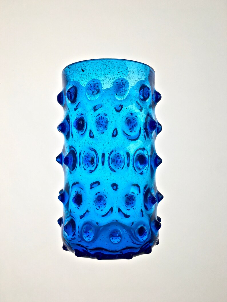 Handblown Blue Glass Vase 1970 s handblown blue glass vase 1970s