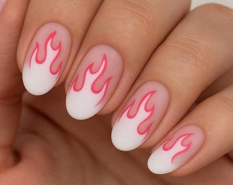 Pink White Flames Nail Art Stickers