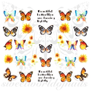 Autumn Nail Art Butterflies water decals