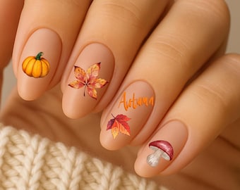 Autumn Nails Pumpkin Leave Water Decals