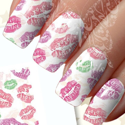 Lips Kisses Nail Art Nail Water Decals Transfers Wraps Etsy
