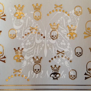 Golden Skulls Nail Art Water Decals Transfers Wraps image 2