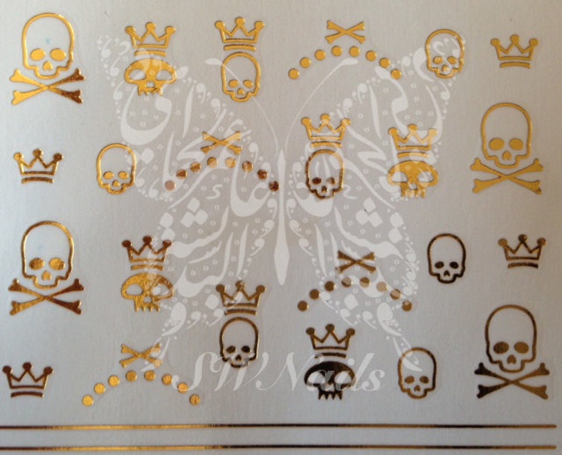 Golden Skulls Nail Art Water Decals Transfers Wraps image 2