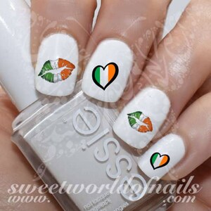 Saint Patrick's day Irish Hearts Lips Nail Art Water Decals