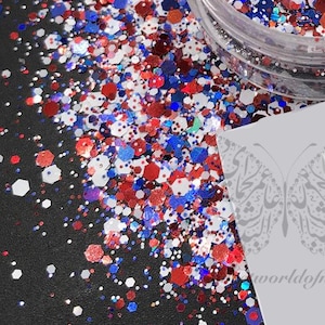 Décoration nail art pailletée hexagonale du 4 juillet